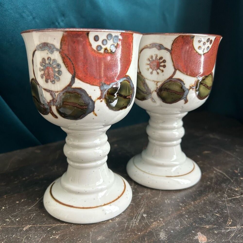 Vintage Otagiri Japanese Floral Footed Goblets Set of 2